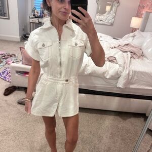 WeWoreWhat Ivory Denim Romper with Zip